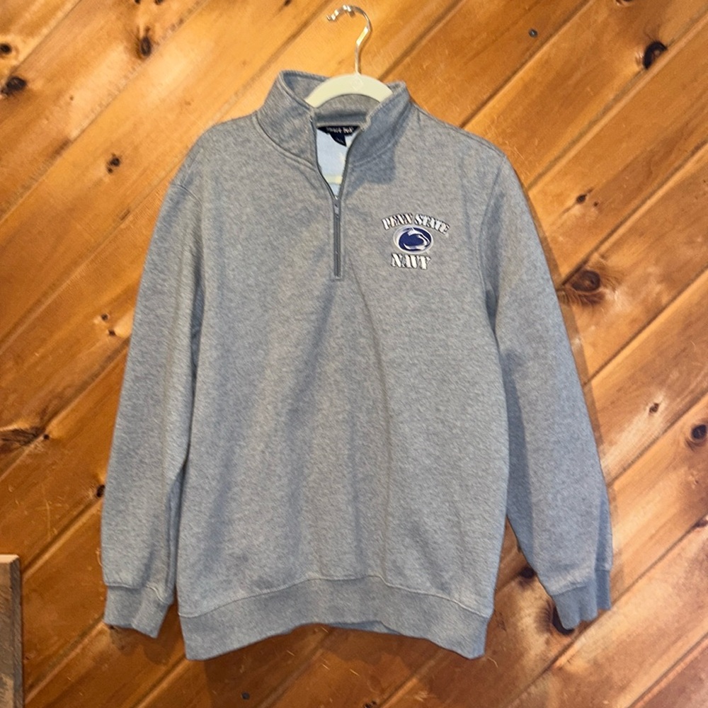 Penn State Navy gray embroidered quarterzip sweatshirt